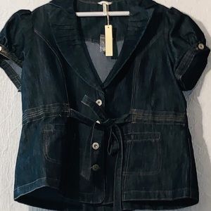 New dark denim jacket/blazer. Button & tie front.